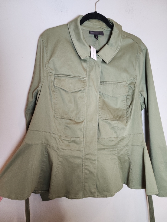 NWT Lane Bryant Green Crop Peplum Utility Jacket Belted Soft Cotton Blend 20 2X - Picture 13 of 16